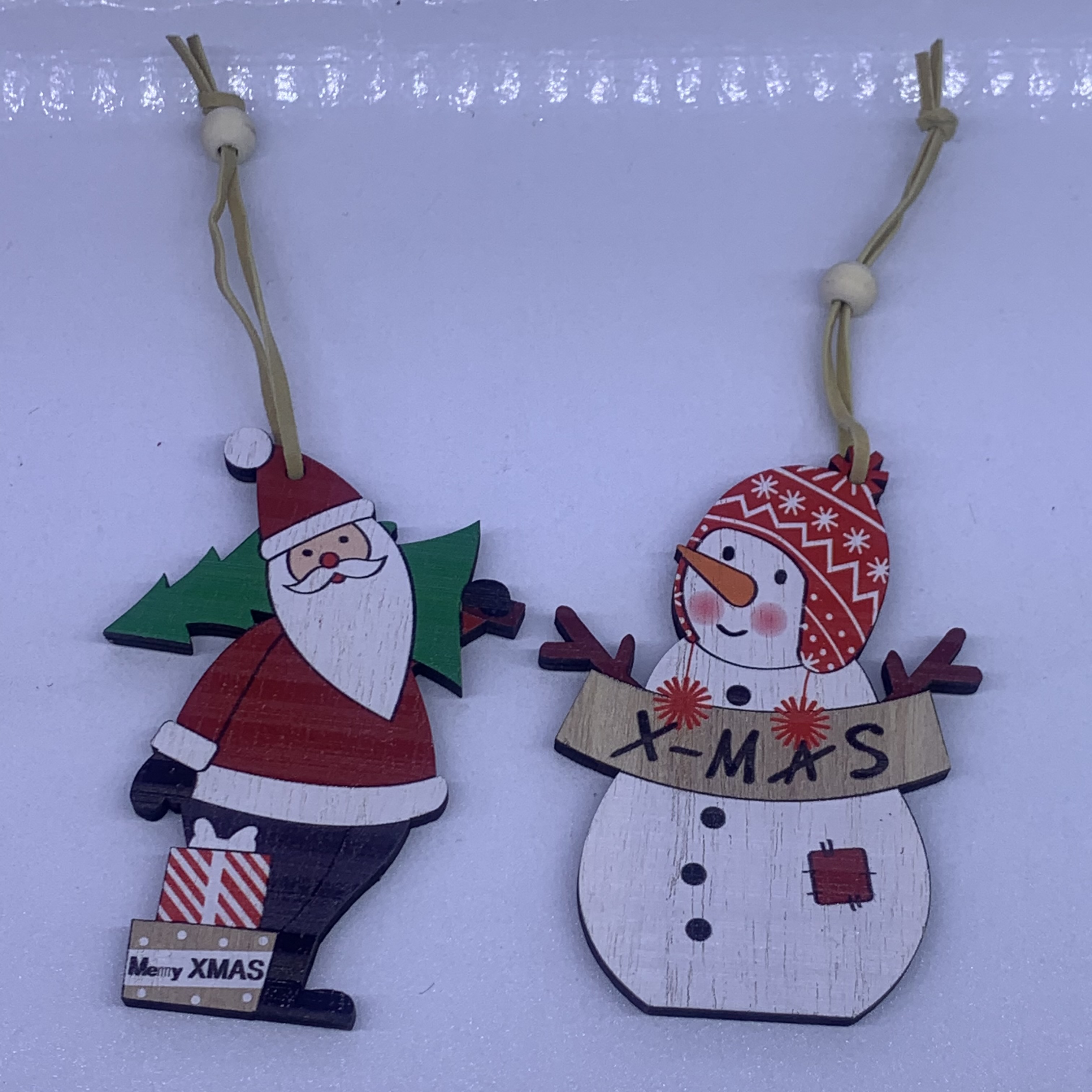 木制圣诞挂饰圣诞树窗户装饰挂饰圣诞老人圣诞雪人麋鹿带窗装饰挂件带木珠