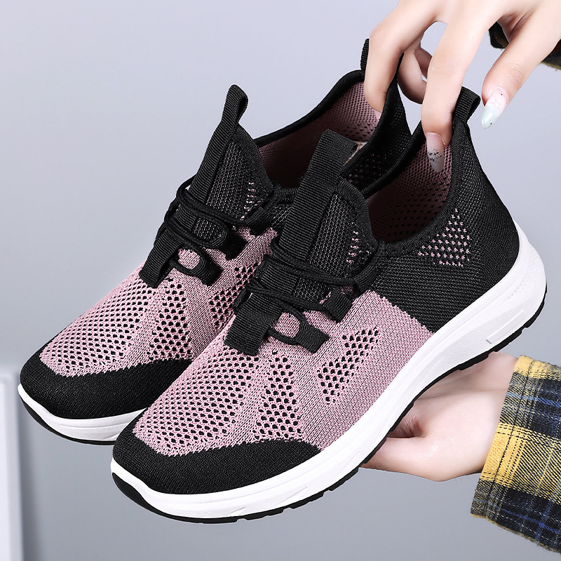 Women's autumn new breathable single shoes, Korean-style mesh shoes, flying fabric soft-soled running shoes, fashionable and versatile sports shoes full figure