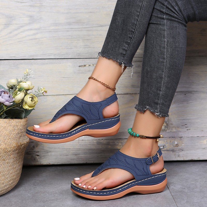 2022 Summer New Style women's wedge heel flip-toe sandals wish Amazon Flip-toe women's sandals Export women's shoes full figure