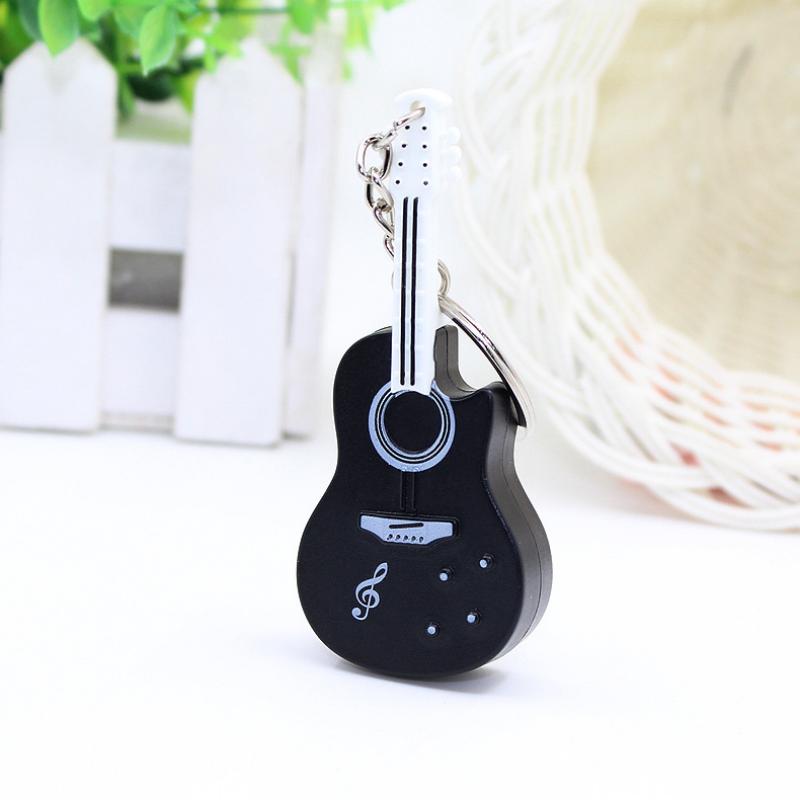 #吉他LED灯发声发光 钥匙扣挂件配饰led灯钥匙圈 黑色