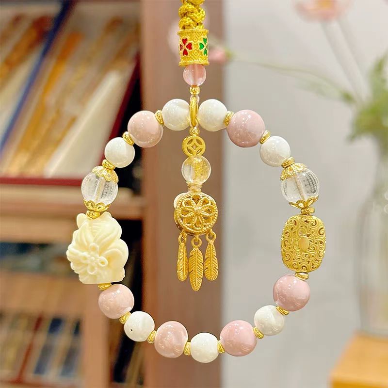 Wholesale of powder porcelain and ash porcelain nine-tailed fox car rearview mirror pendants from the manufacturer details Picture