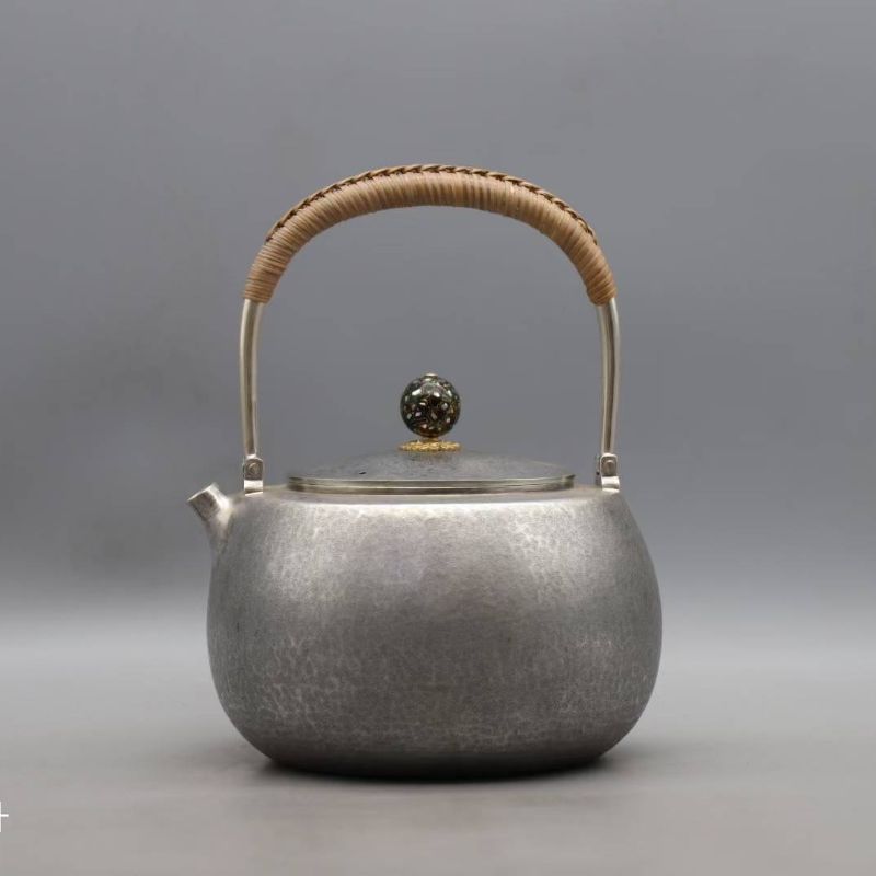 提梁壶纯银茶壶烧水壶大容量户外家用泡茶壶便携煮茶器轻奢复古送礼纯银水壶细节图
