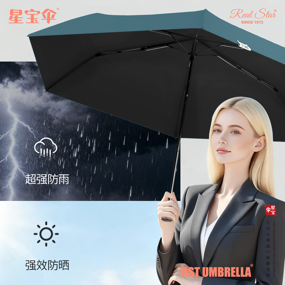Xingbao Umbrella RST9965 Japanese and Korean style three-fold umbrella, ultra-light solid color umbrella, black rubber UV protection umbrella wholesale Application Scenario