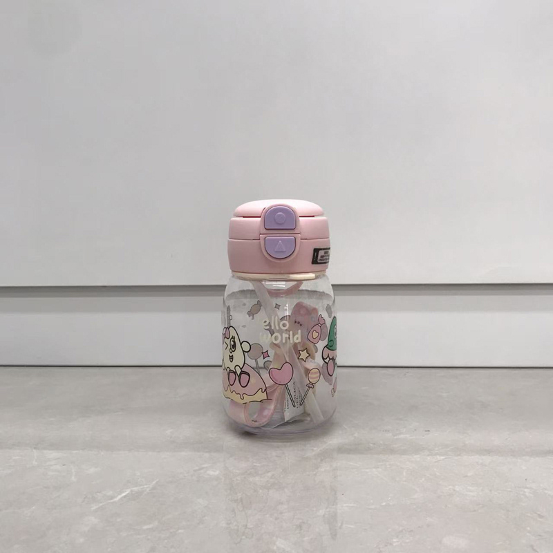 萌趣卡通吸管水杯 粉紫双色可爱图案 便携大容量学生少女心高颜值随手杯详情2