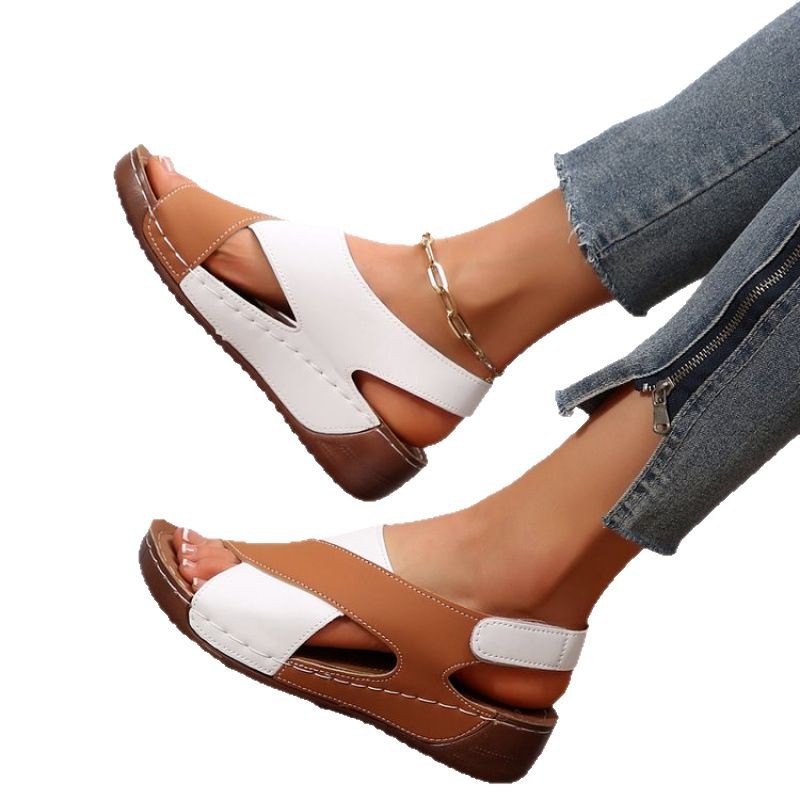 European and American export thick-soled color-blocked Roman sandals for women, cross-border croquet soled Velcro open-toe beach sandals wish Item Picture