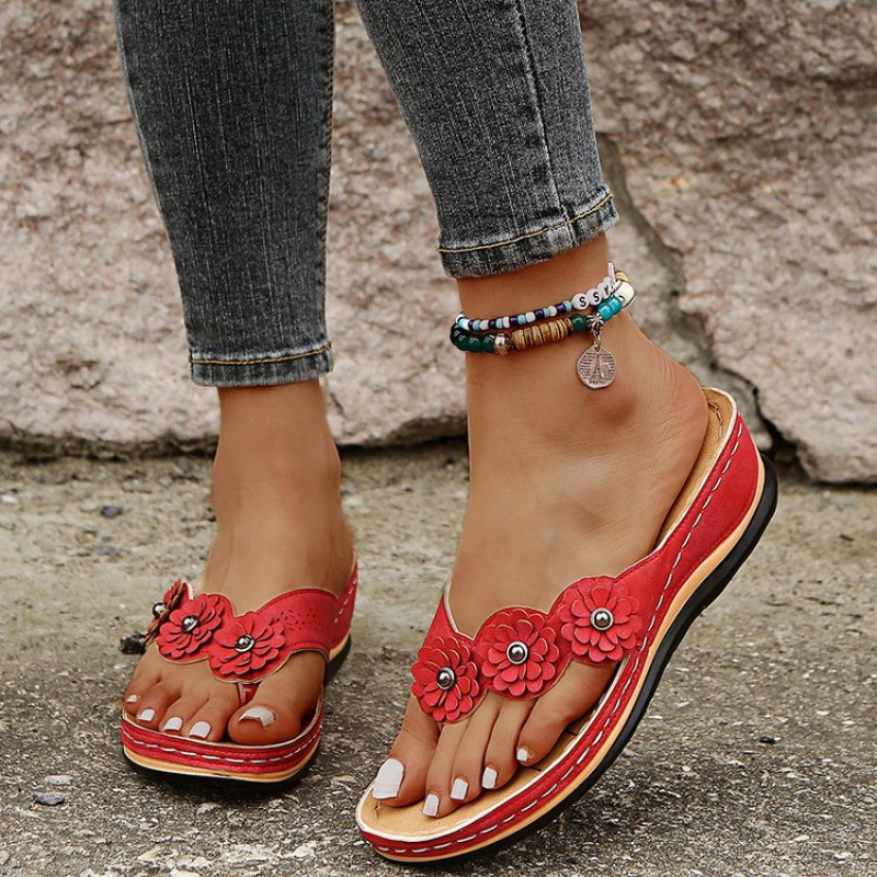 Foreign trade 2025 Summer New style flower sandals, car line thick-soled flip-flops, beach herringbone slippers, size 43 manufacturer details Picture