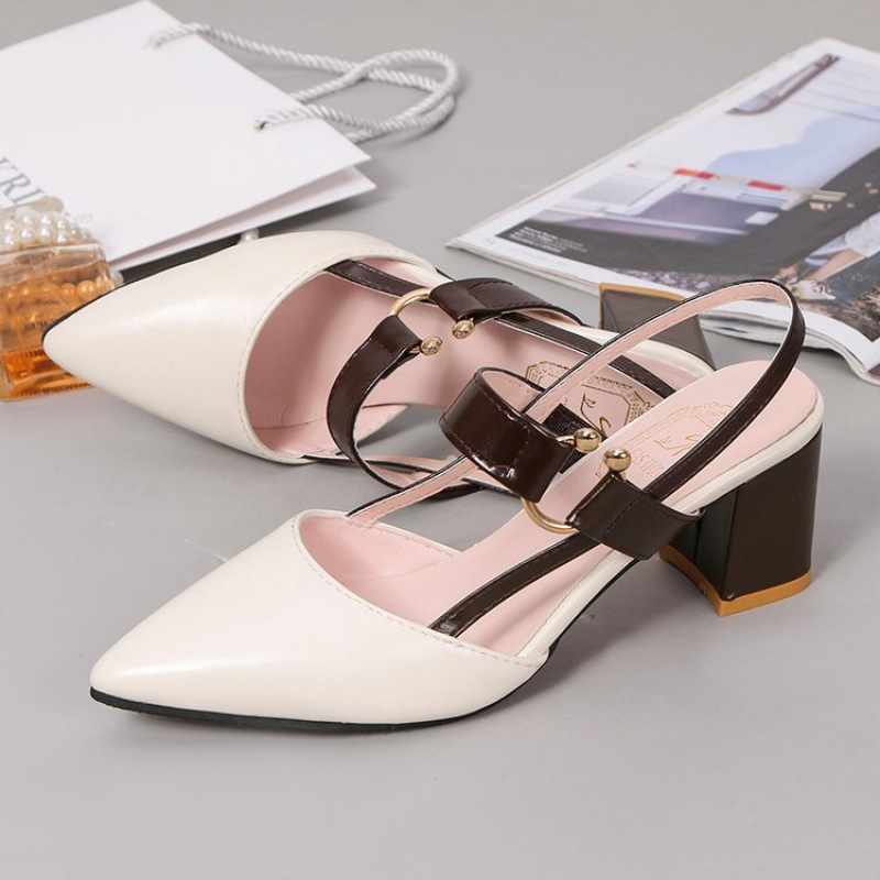 Spring new style of large-sized women's shoes for foreign trade 2025, pointed-toe simple buckle sandals, women's design, high-heeled and thick-toed sandals Specification drawing