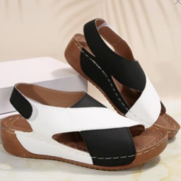 European and American export thick-soled color-blocked Roman sandals for women, cross-border croquet soled Velcro open-toe beach sandals wish Application Scenario