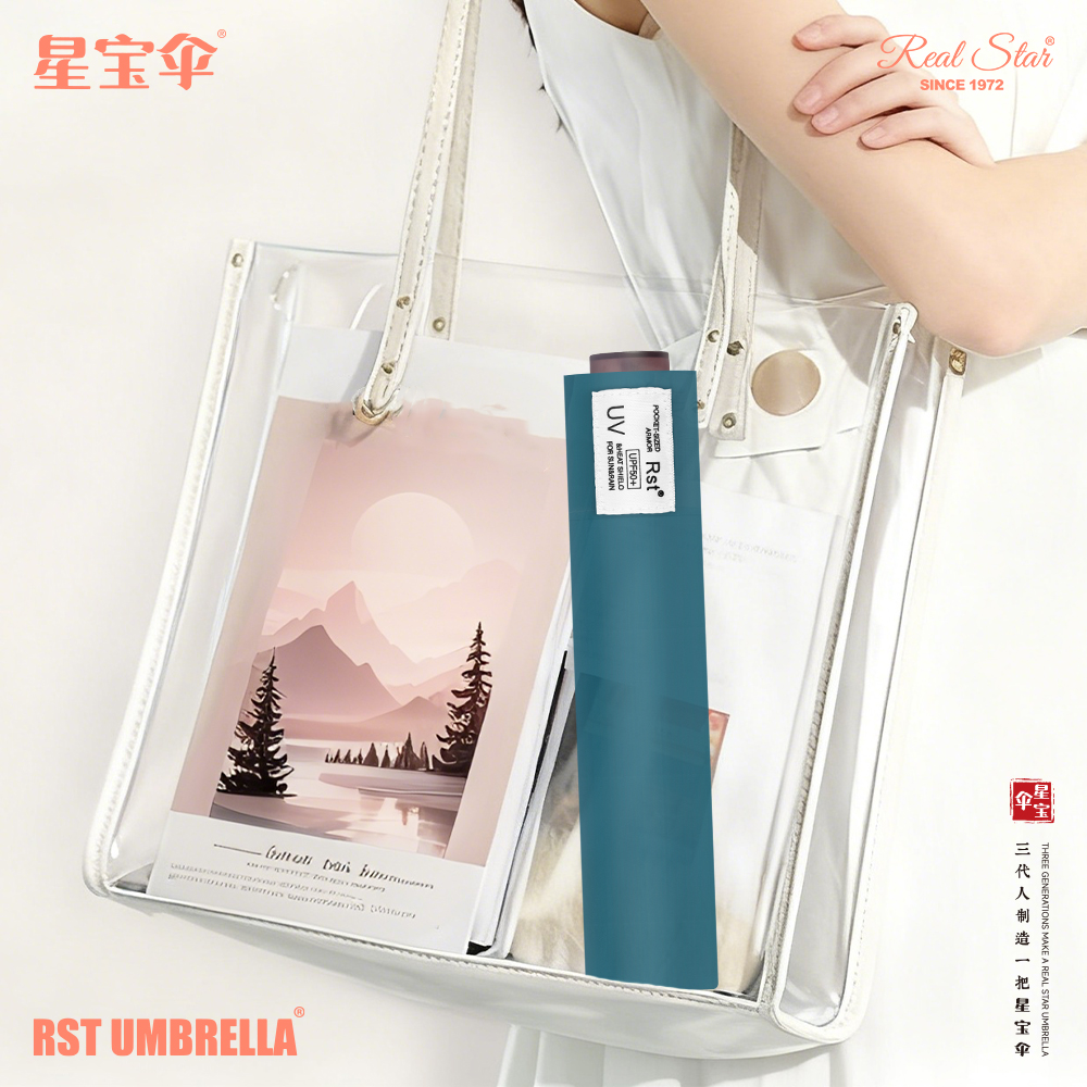 Xingbao Umbrella RST9965 Japanese and Korean style three-fold umbrella, ultra-light solid color umbrella, black rubber UV protection umbrella wholesale details Picture