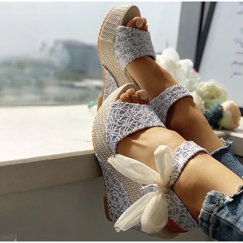 2022 Summer New style fashionable wedge heel fish-mouth women's sandals, high-heeled sandals for export, lace-up waterproof platform, thick-soled sandals Specification drawing