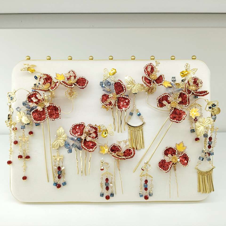Vermilion flash hairpin, sweet girl 's Chinese style DNA has been activated ✨ vermilion series Chinese style hair accessory set of eight pieces