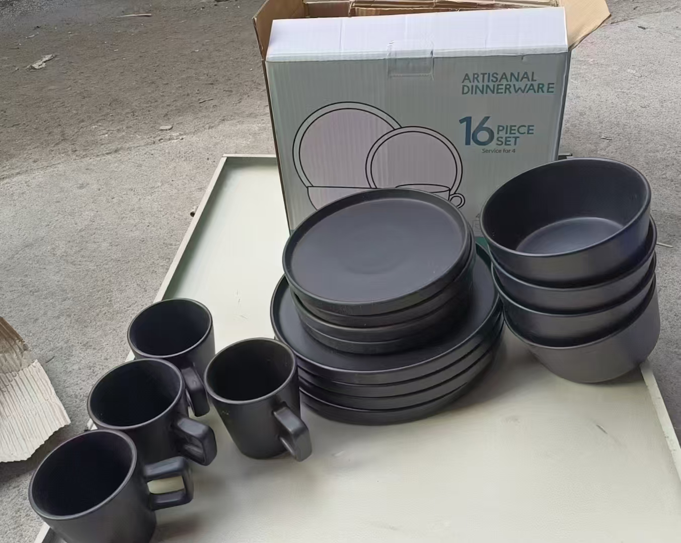 陶瓷烤盘陶瓷杯 家用四人餐具 哑光黑