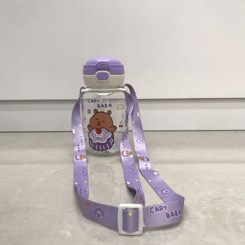 卡皮巴拉萌趣吸管杯 带背带便携水豚杯 多款式少女心大容量学生高颜值随手杯详情3