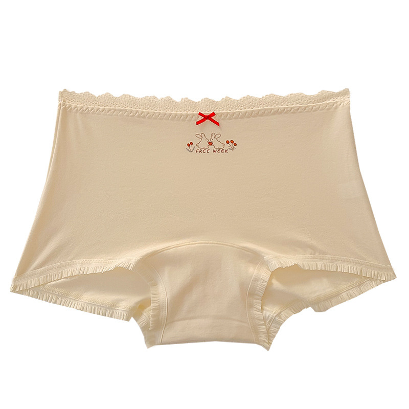 "Playful Story: Japanese-style sweet floral flat corner pants, cute cartoon printed girl, lace-trimmed cotton four-corner pants for girls. Item Picture