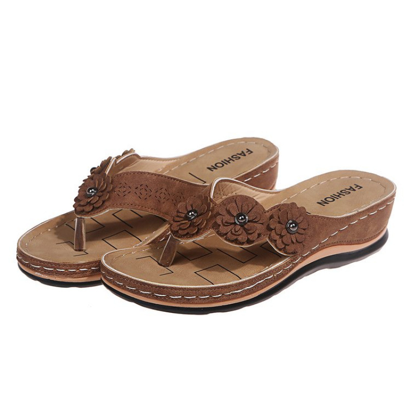 Foreign trade 2025 Summer New style flower sandals, car line thick-soled flip-flops, beach herringbone slippers, size 43 manufacturer Item Picture