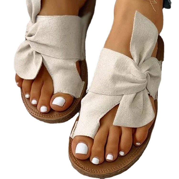 2022 Summer New style of European and American foreign trade women's shoes with bow toe cover, large-sized cross-border independent station women's beach flip-flops Item Picture