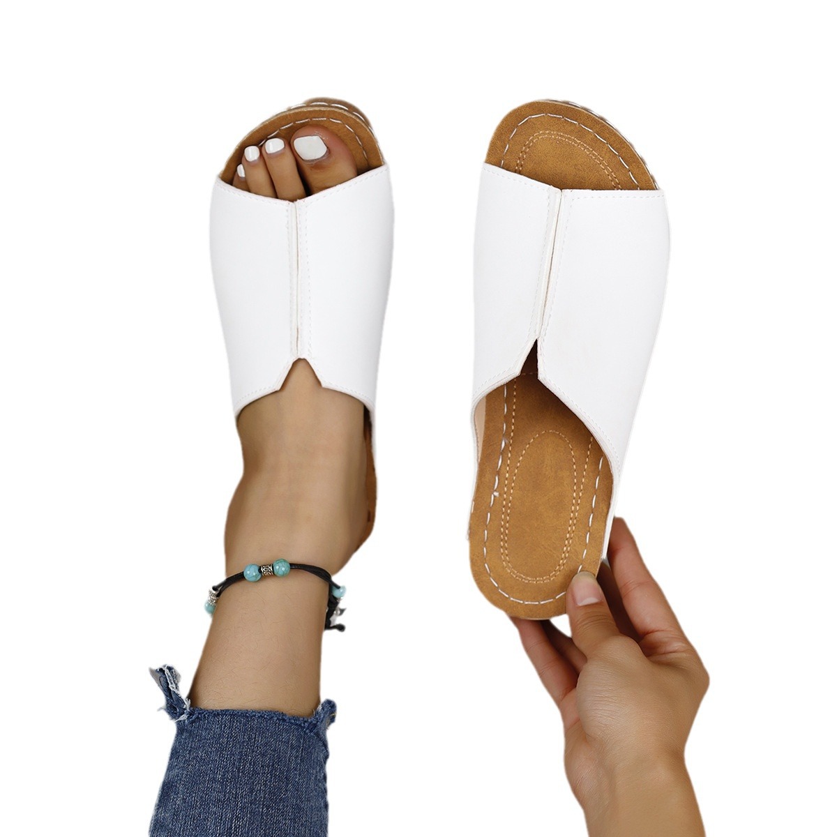Cross-border foreign trade 2024 Spring/Summer Slope and fashionable, simple and lightweight, one-foot fish-mouth flip-flops for women Item Picture