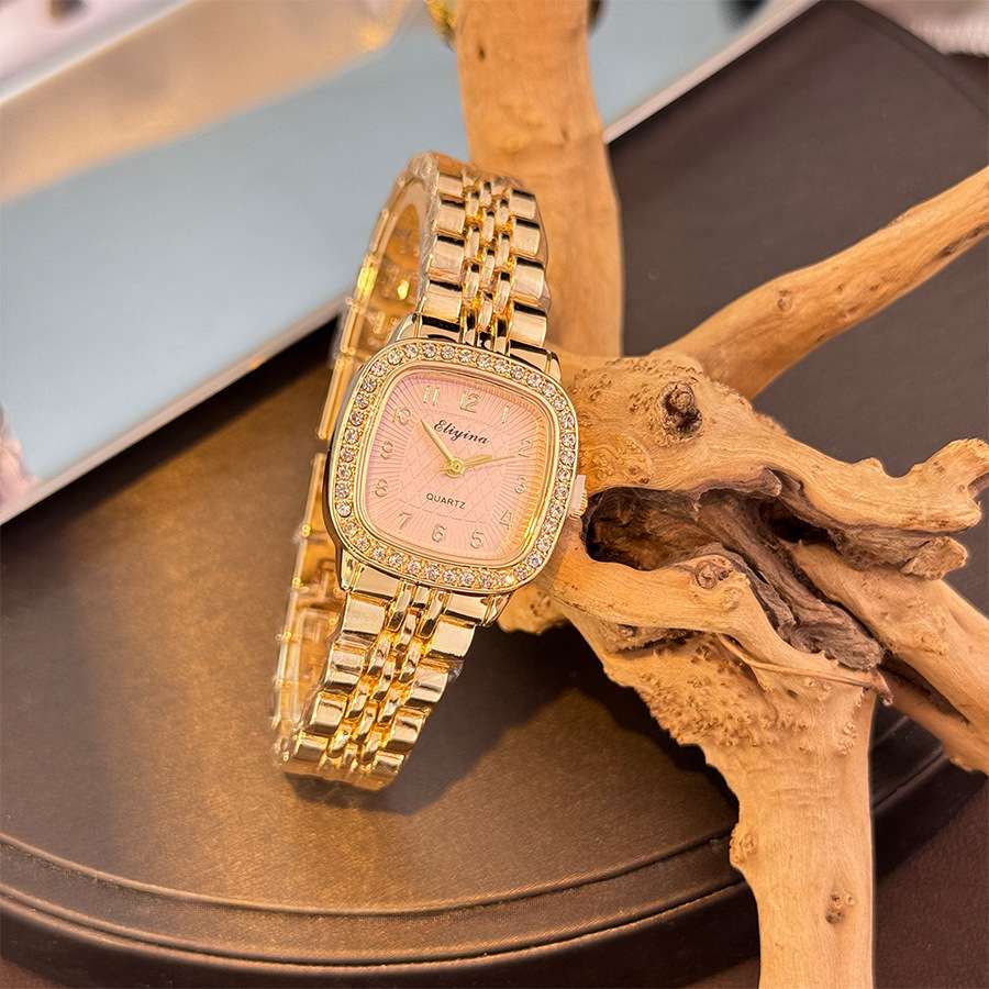 Ladies' fashionable steel band small square watch with embossed dial, cross-border quartz watch wholesale, foreign trade niche diamond-encrusted watch, women's best-selling watch detail image 3