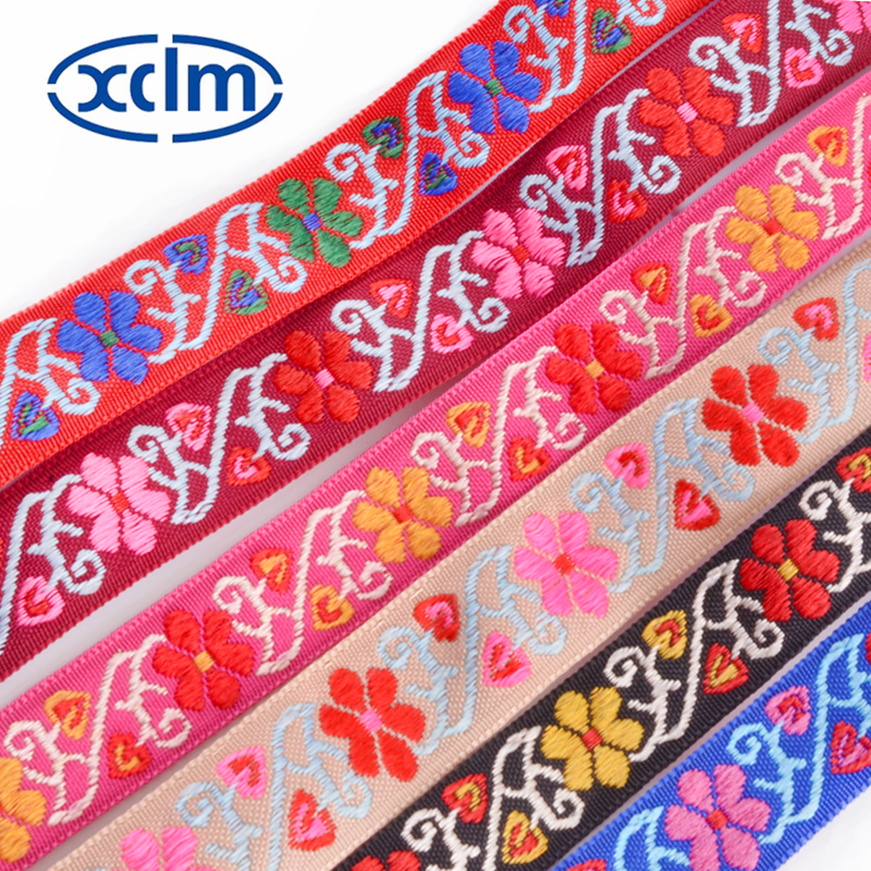 Multi-sized ethnic small flower country-style webbing decorative accessories, polyester clothing and luggage materials, colored jacquard ribbons, edge banding fabric strips Specification image