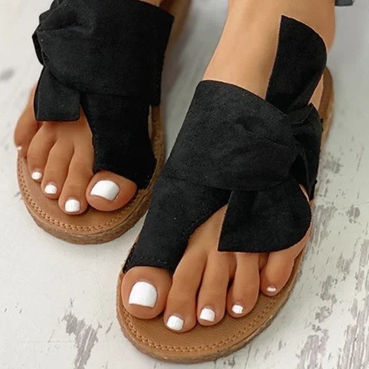 2022 Summer New style of European and American foreign trade women's shoes with bow toe cover, large-sized cross-border independent station women's beach flip-flops Specification drawing