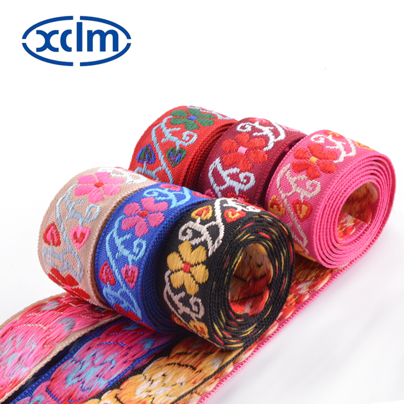 Multi-sized ethnic small flower country-style webbing decorative accessories, polyester clothing and luggage materials, colored jacquard ribbons, edge banding fabric strips Item Picture