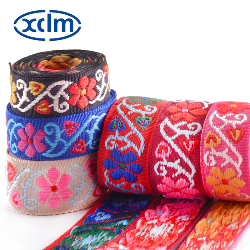 Multi-sized ethnic small flower country-style webbing decorative accessories, polyester clothing and luggage materials, colored jacquard ribbons, edge banding fabric strips