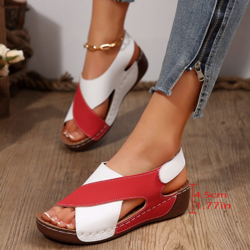 European and American export thick-soled color-blocked Roman sandals for women, cross-border croquet soled Velcro open-toe beach sandals wish details Picture