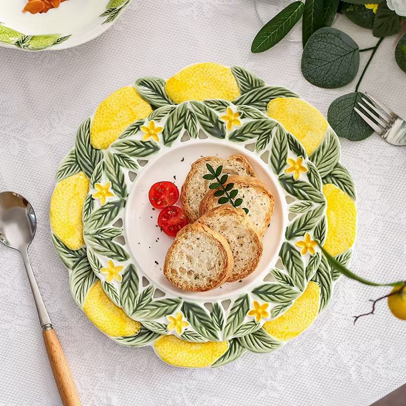 柠檬陶瓷西式餐盘日用百货餐具盘子厨房用品耐热盘子家用餐桌装饰