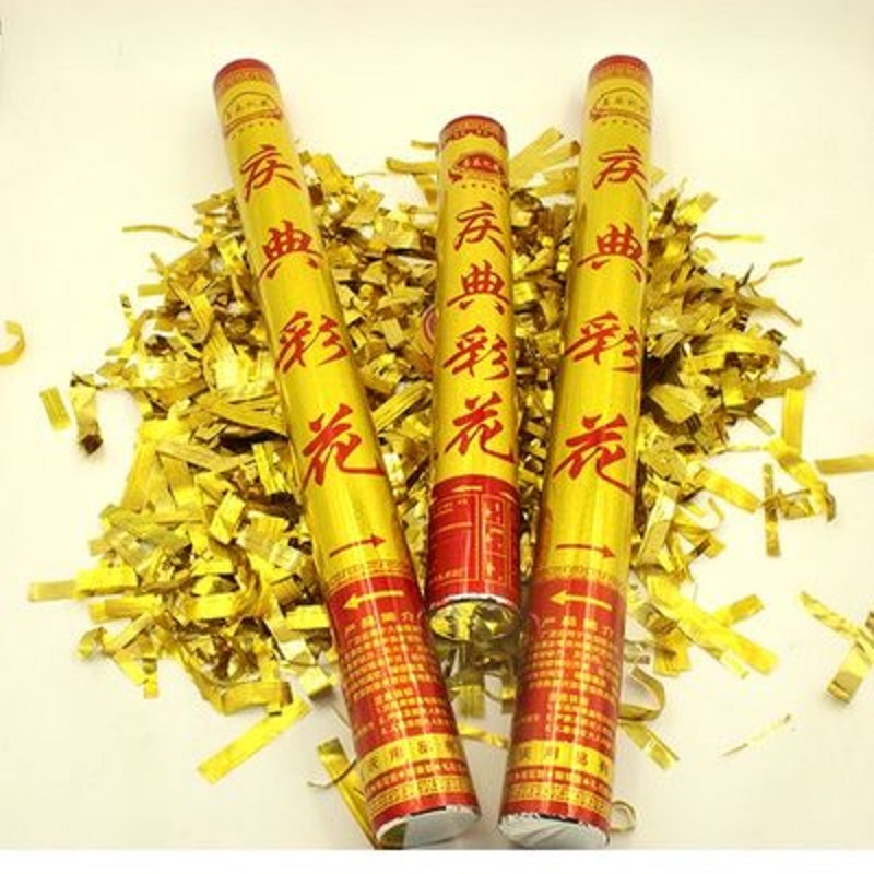 Festival golden tube, gilded paper tube, sequined paper, multicolored paper scraps, fireworks, firecrackers, hand-twisted fireworks
