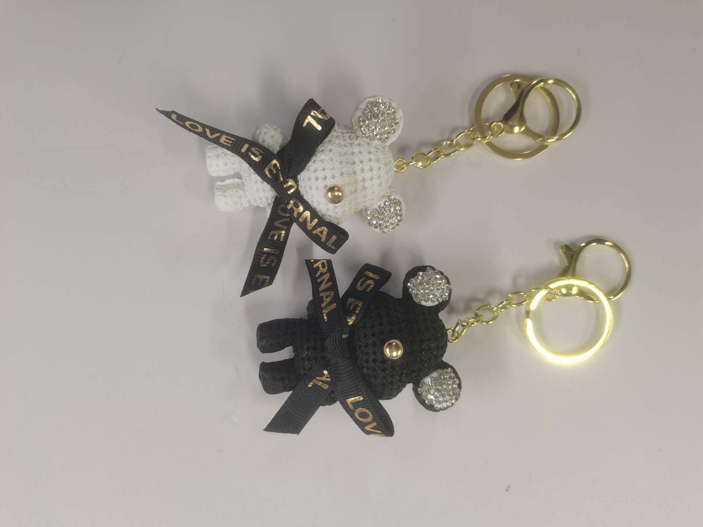 领结陶泥镶钻钥匙挂饰品挂饰扁平钥匙圈钥匙扣时尚创意百搭礼品