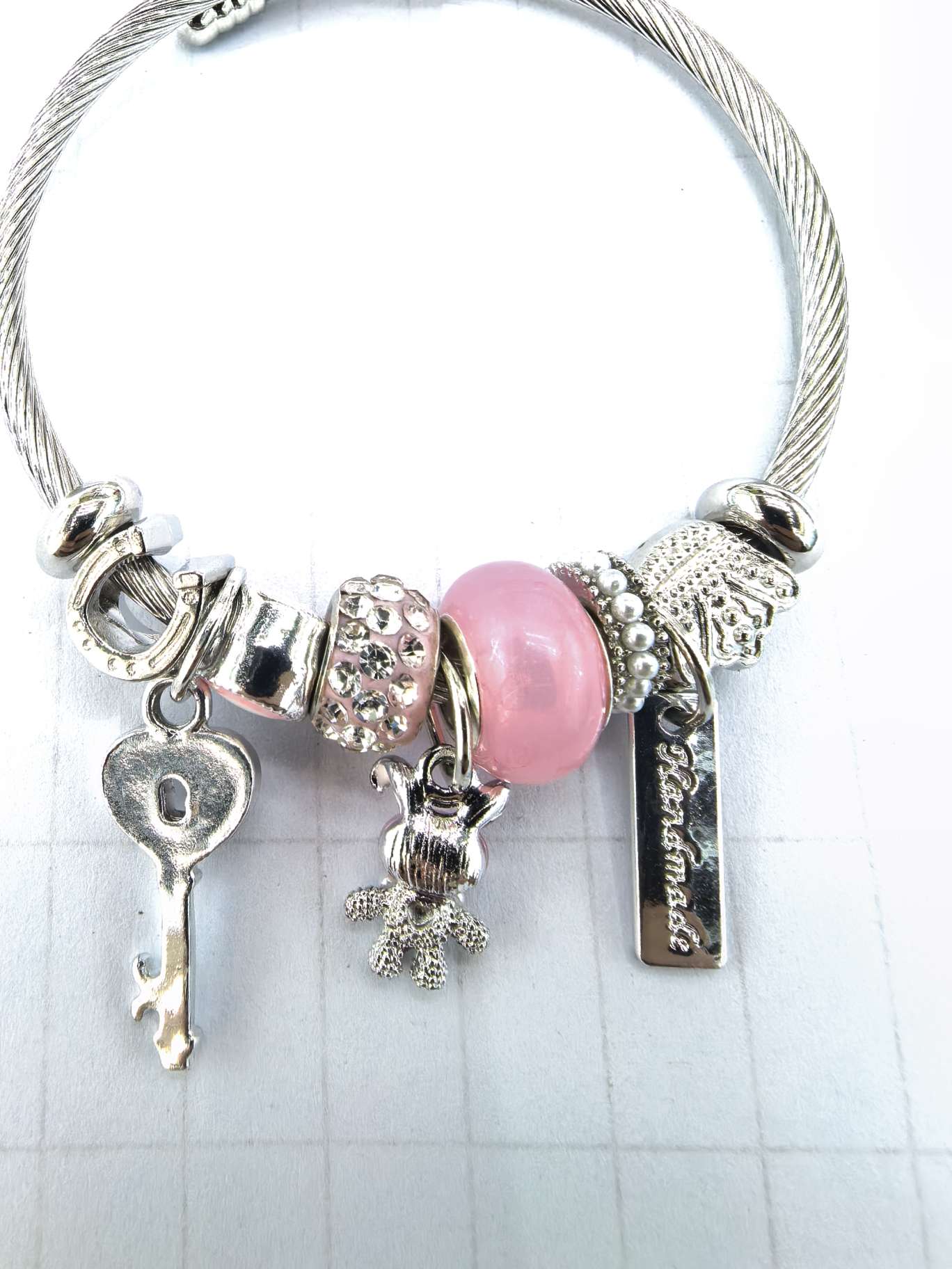 不锈钢手链 钢色手链 可做金色 钥匙挂件 小熊挂件 手工制作