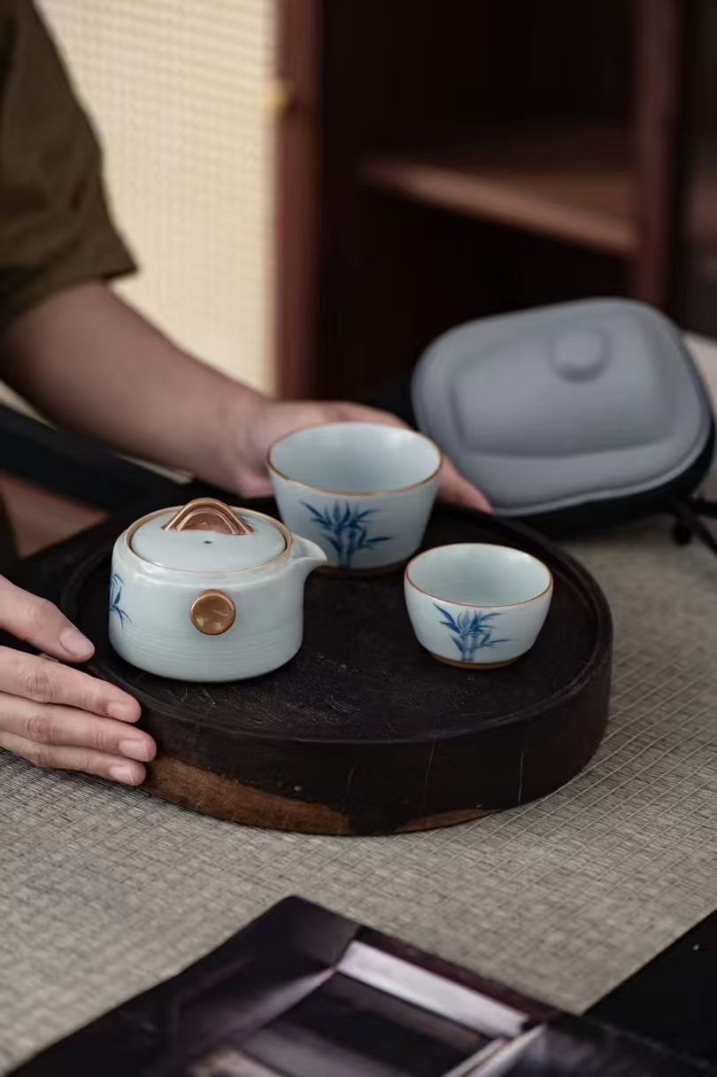 汝州瓷器旅行茶具套装便携式出行茶具组合旅行用品优雅实用