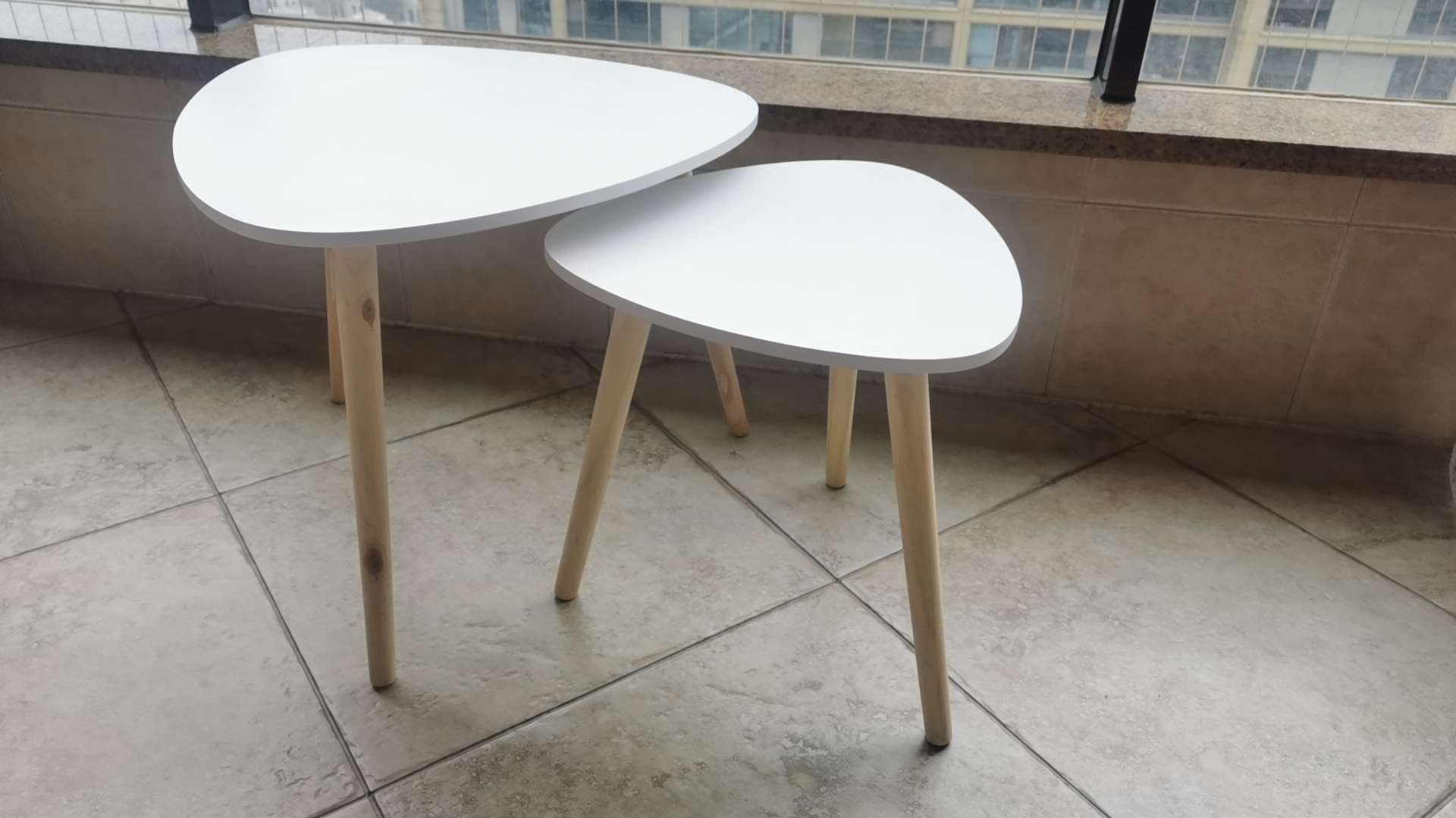 现代简约家装建材客厅家具套装茶几咖啡桌电话桌小茶几白色两件套三角桌白底实物图