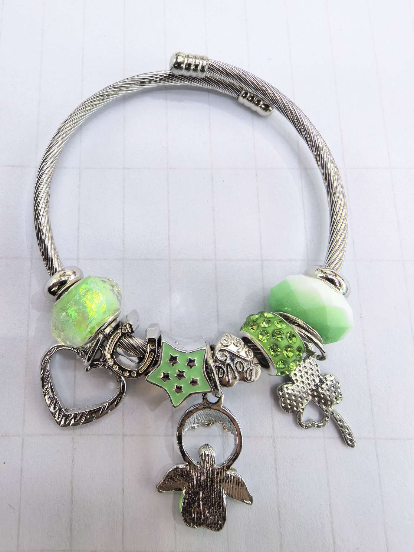 爱心挂件 不锈钢手链 钢色手链 可做金色 幸运草挂件 2025流行