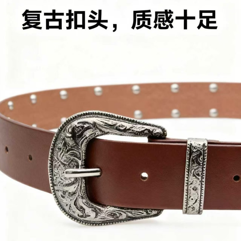 皮带辣妹女款铆钉金属扣裤带千禧风美式复古重工朋克黑色腰带详情4