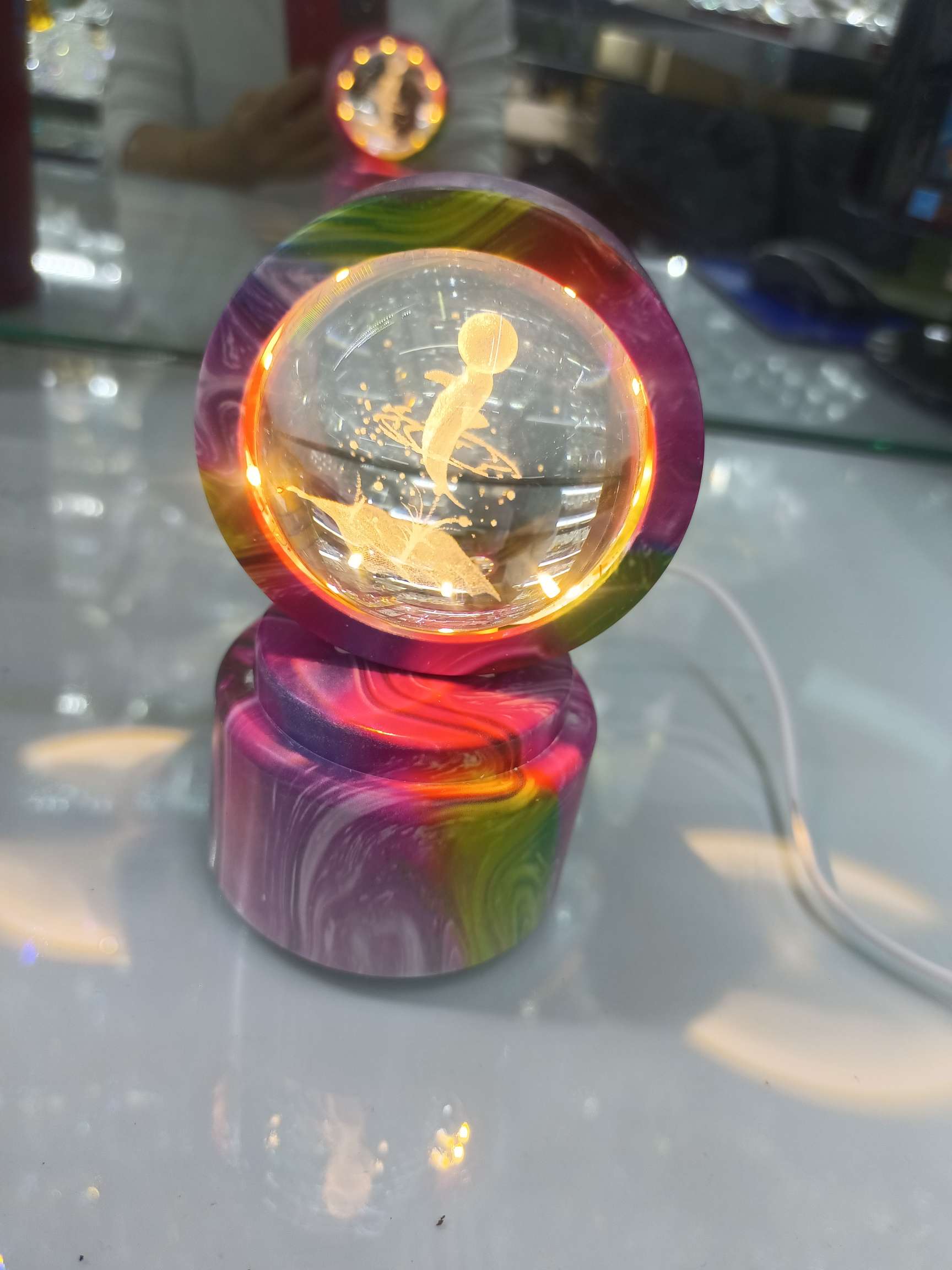 小夜灯，水晶礼品，水晶灯，水晶旋转灯，水晶球小夜灯细节图