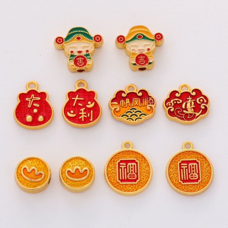 滴油哑金钱袋葫芦祥云招财纳福吊牌手工编织diy饰品手链项链挂件 