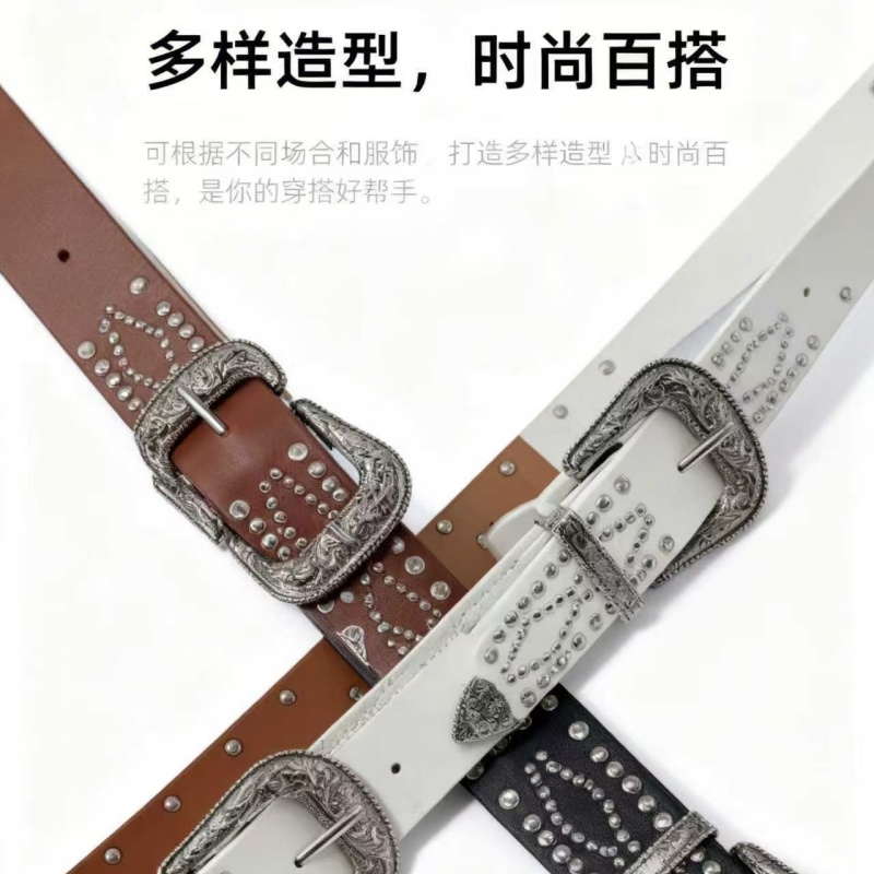 皮带辣妹女款铆钉金属扣裤带千禧风美式复古重工朋克黑色腰带详情6