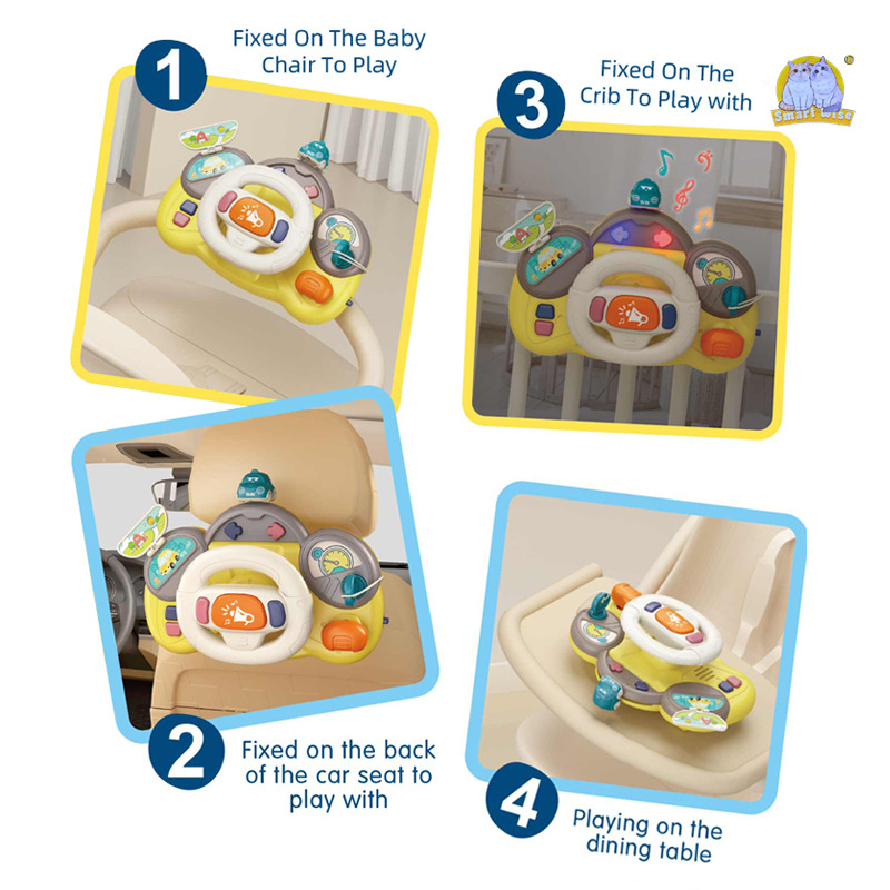 Children's educational simulation steering wheel, 0-3 years old early education multi-functional sound and light baby car bed bell soothing toy Specification image