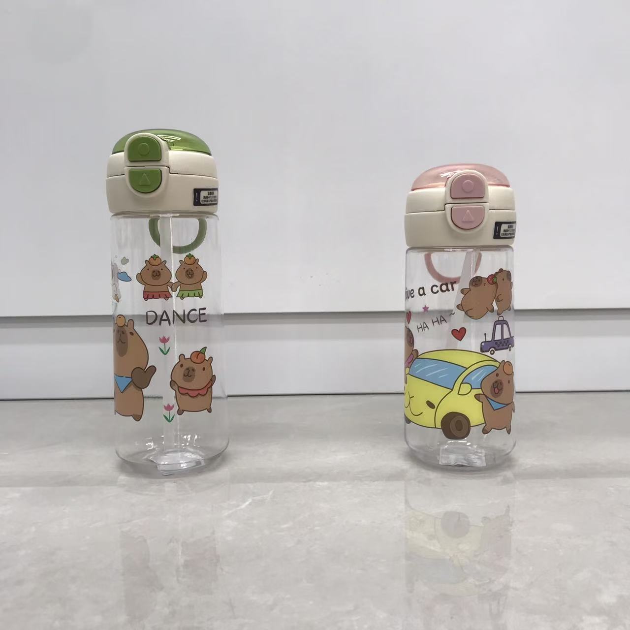 卡通小熊趣味吸管杯 学生便携防漏水杯 可爱DANCE图案大容量耐摔随手杯详情2