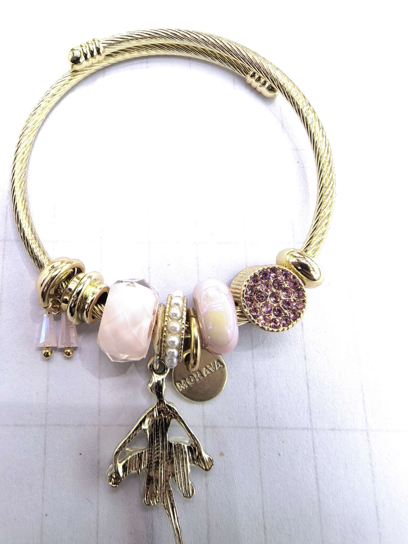 天使挂件 不锈钢手链 金色手链 可做刚色 水晶挂件 纯手工制作 