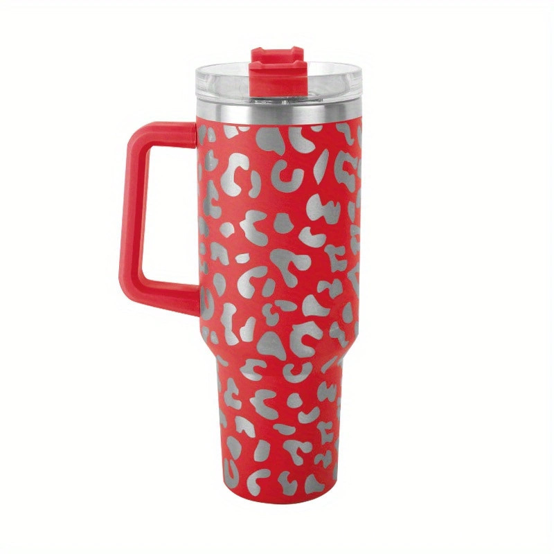 40oz leopard print handle car cup, giant insulated cup, large-capacity car straw cup, vacuum portable cup Specification image