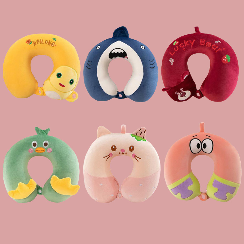 高回弹儿童卡通动漫周边乳胶颈枕可爱卡通方形旅行汽车高铁飞机旅行旅游枕头午睡记忆棉素色护颈枕回弹绒立方记忆棉U枕U型枕