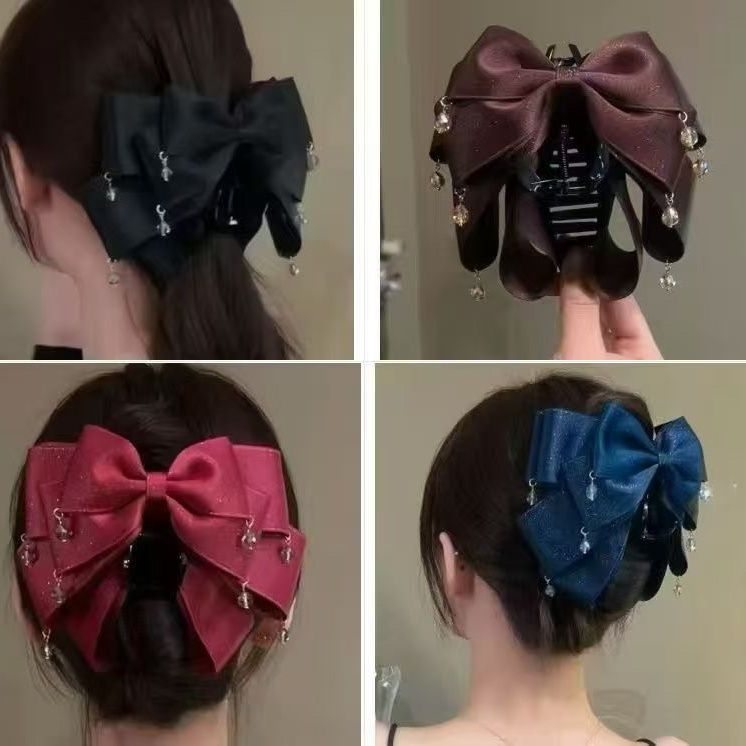 The dazzling starry sky, the bow-shaped hairpin, the beautiful and romantic, the shiny tassel hair accessory, the light luxury, the satin hairpin, the New Year's red hairpin