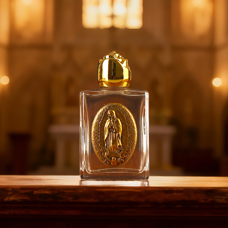 15ml Holy Water bottle, glass metal embossed rose decoration, baptism bottle, cross-border packaging glass bottle, decorative items Item Picture