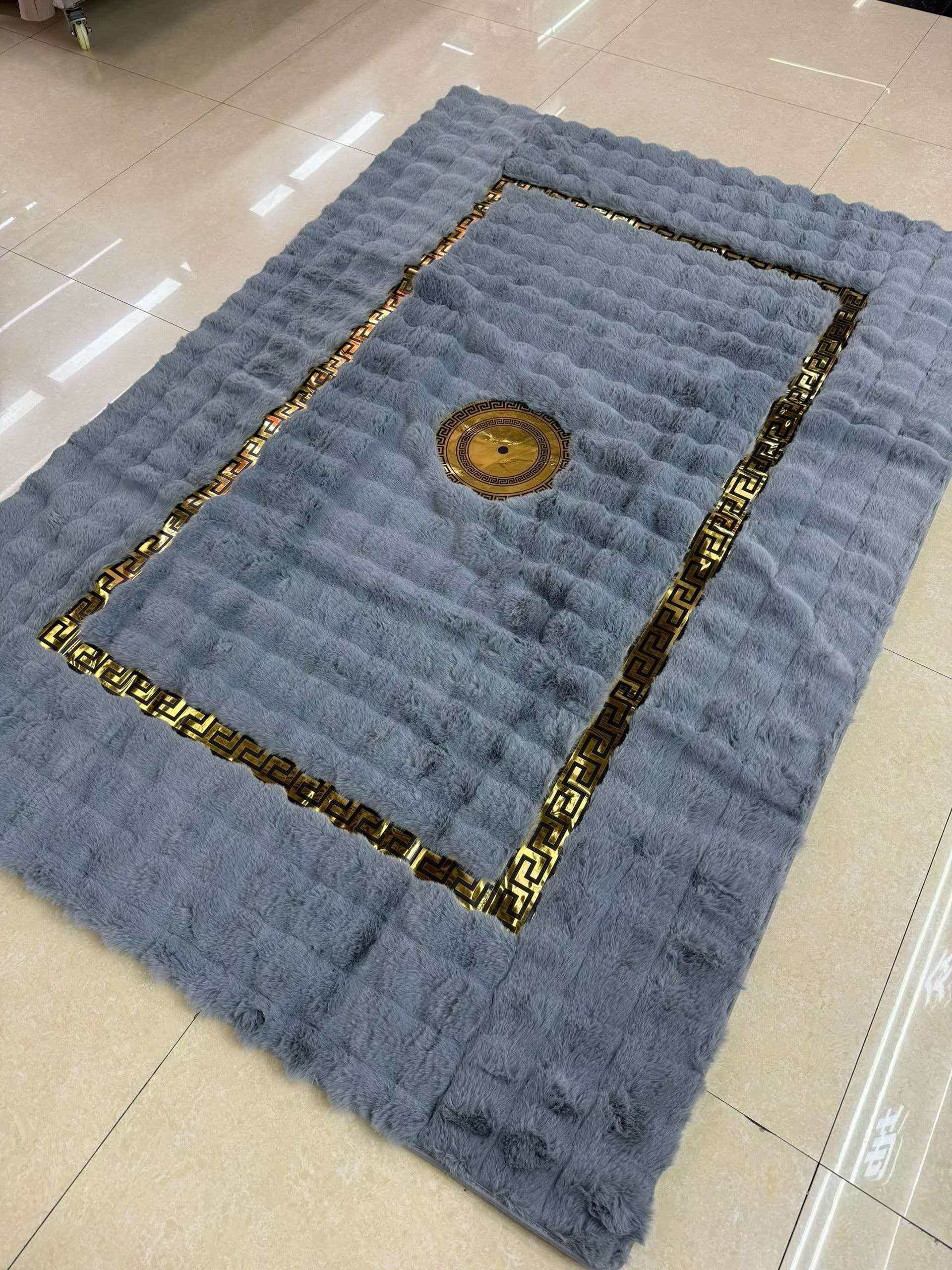 兔毛泡泡绒客厅大地毯防滑地毯地垫波斯风格地毯白底实物图