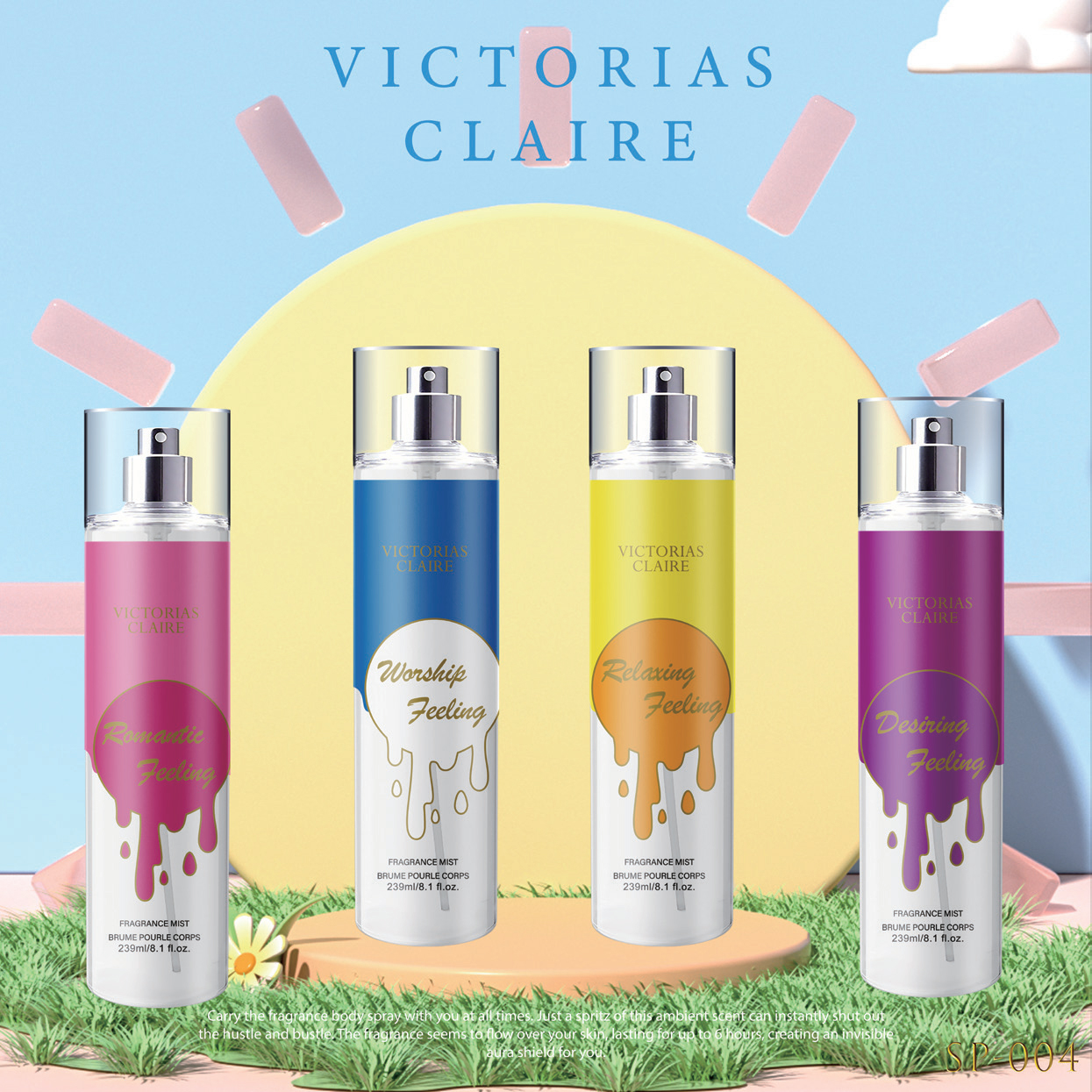 Cross-border hot sale desodorante spray de cuerpo hong-lock CLAIRE desodorante multiestilo patrón opcional 239ml unisex duradera fragancia