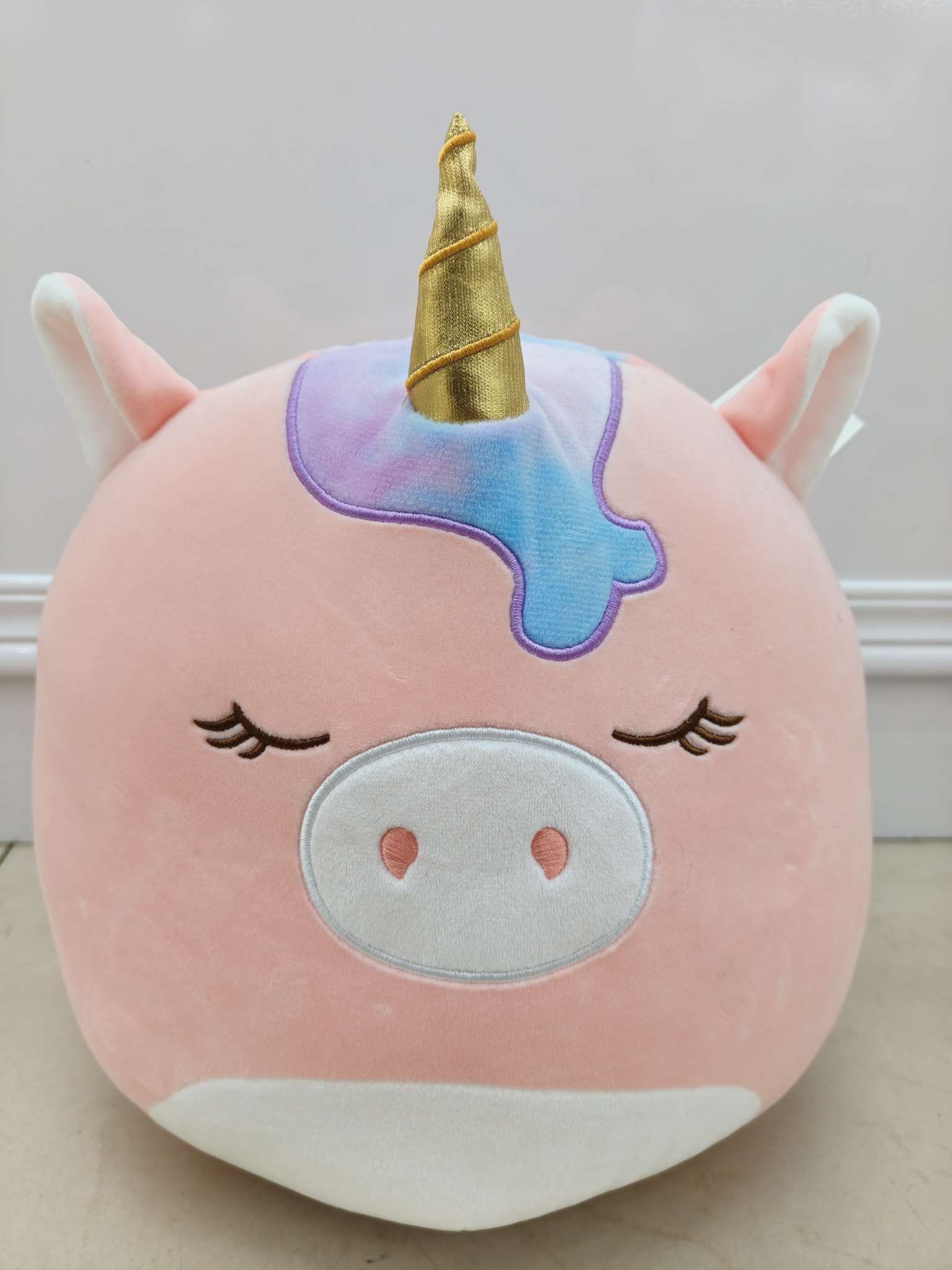 粉色独角兽闭眼可爱沙发抱枕儿童礼物跨境热销毛绒玩具玩偶创意潮流玩具