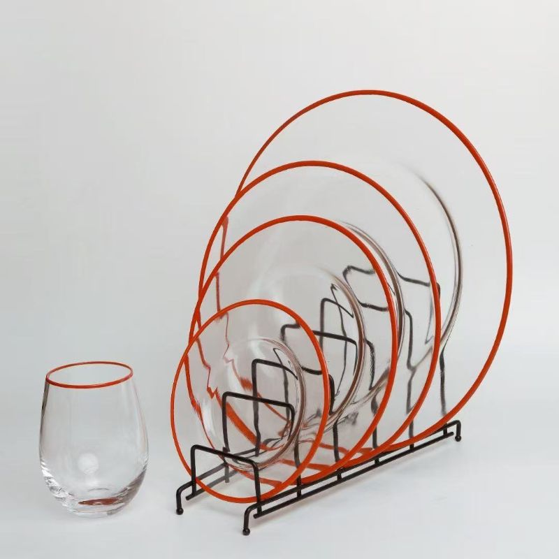 Wholesale handcrafted gold-rimmed green glass plates with a strong retro feel, breakfast plates and base plates, cross-border best-selling items Specification image