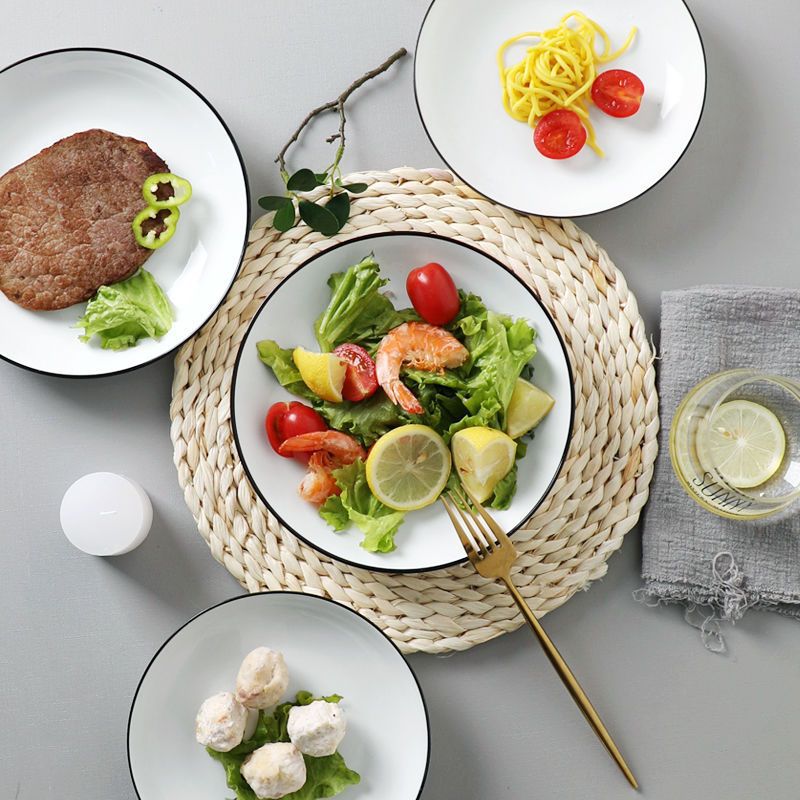 纯白陶瓷圆盘黑边盘子饭盘家用菜盘炒菜盘碟子详情2